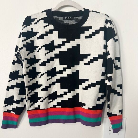APNY Houndstooth Pattern Pullover With Colorband Sweater S - Picture 2 of 8